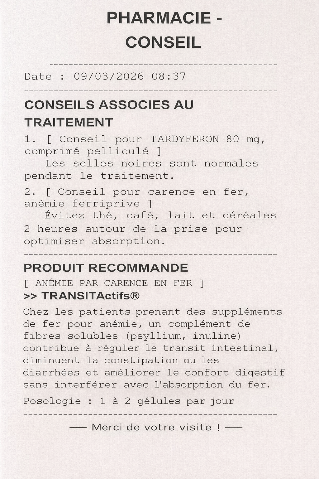 Ticket conseil anémie ParaSphere